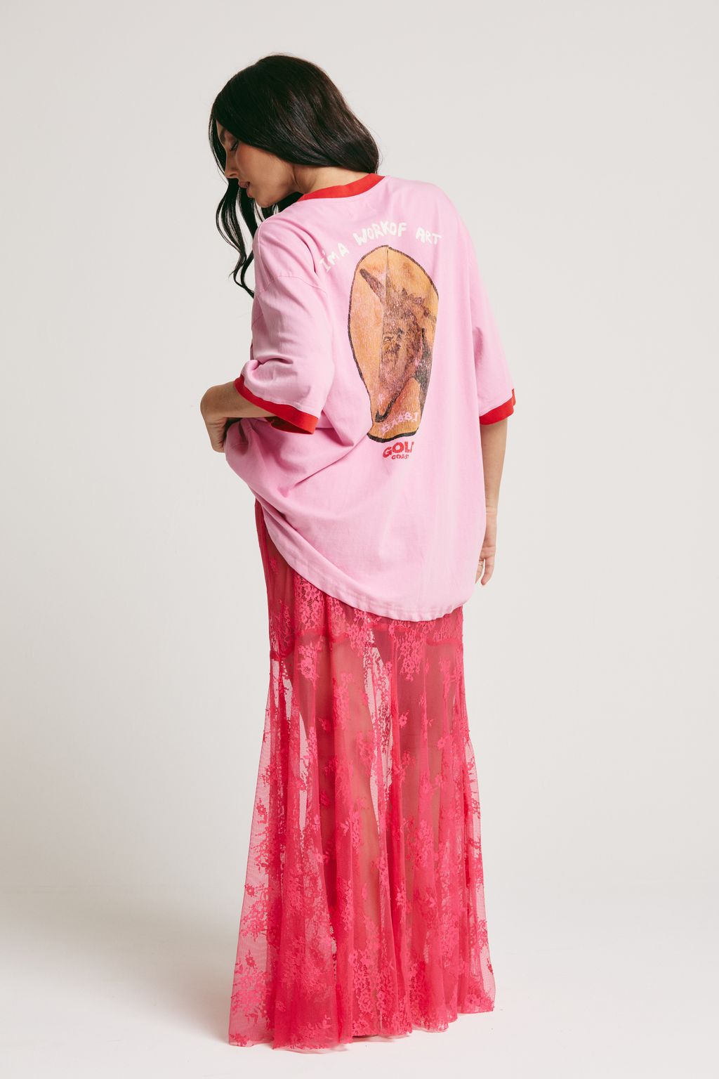 Elysian Collective Sabbi Lace Maxi Skirt Pink