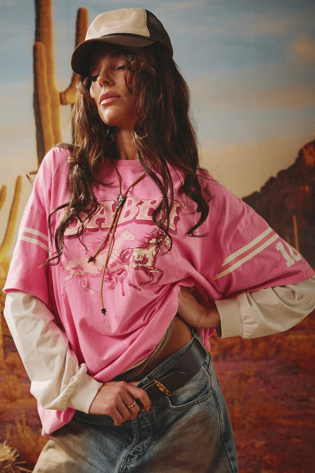 Elysian Collective Sabbi Neigh Sayer Long Sleeve Tee Pink