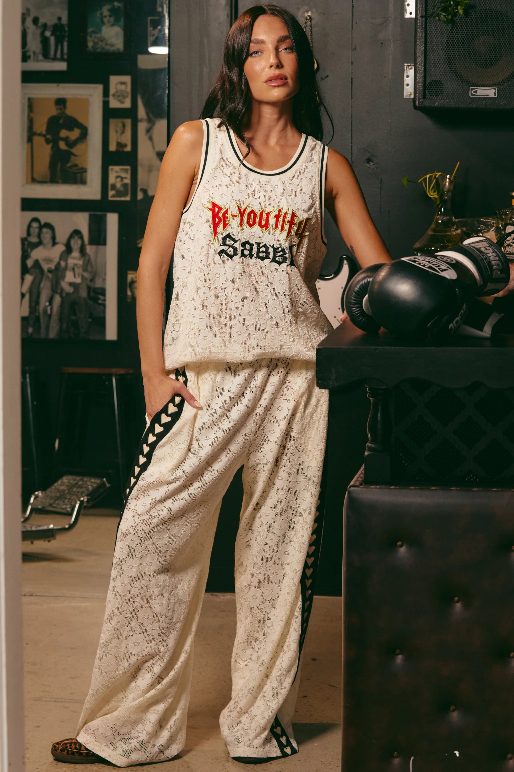 Elysian Collective Sabbi Raving Heart Lace Pant Cream