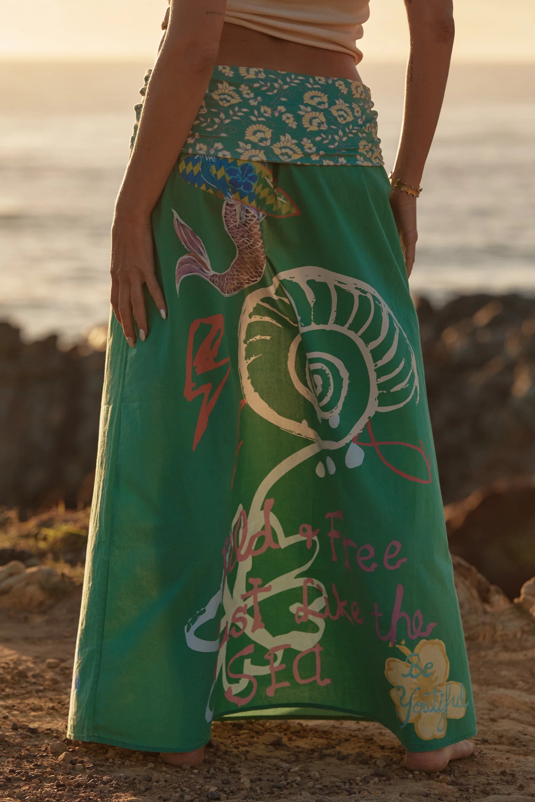 Elysian Collective Sabbi Seas The Day Maxi Skirt Green