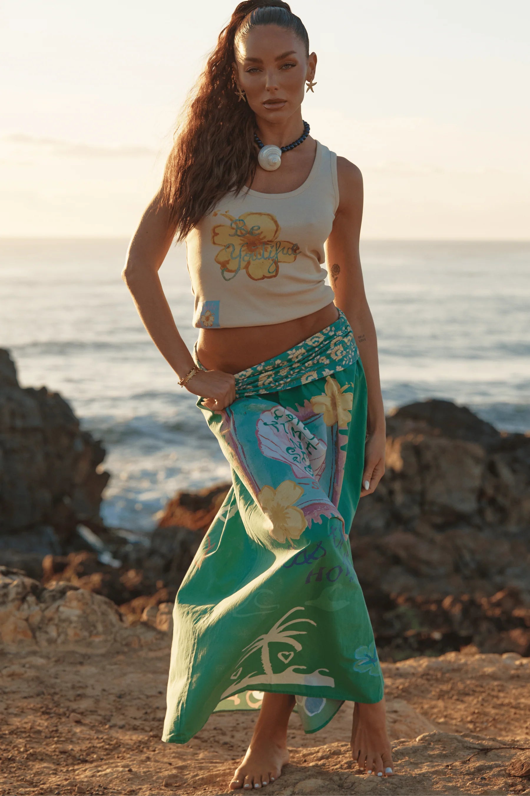 Elysian Collective Sabbi Seas The Day Maxi Skirt Green
