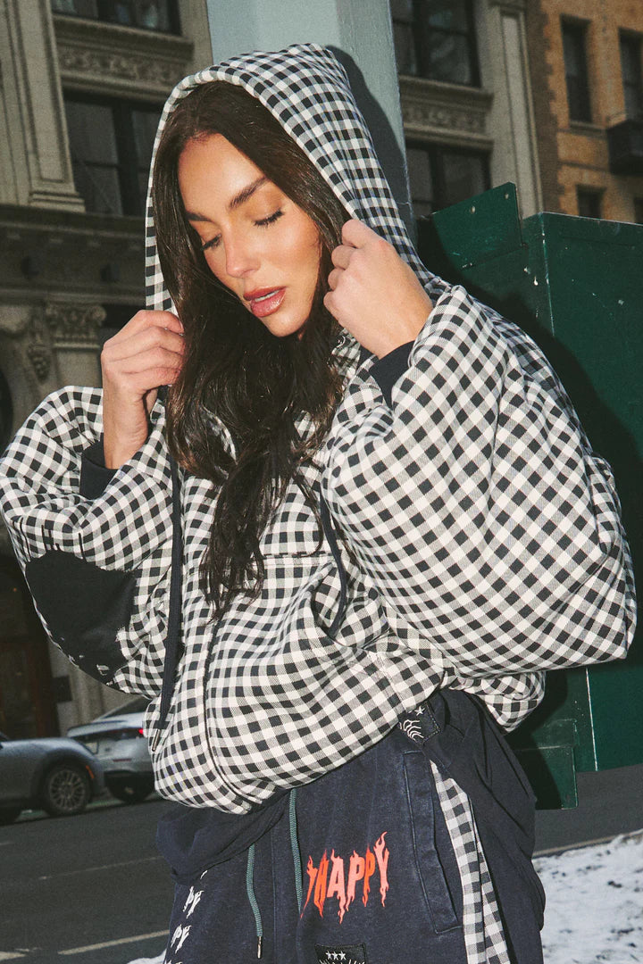 Elysian Collective Sabbi The Be Happy Gingham Padded Bomber