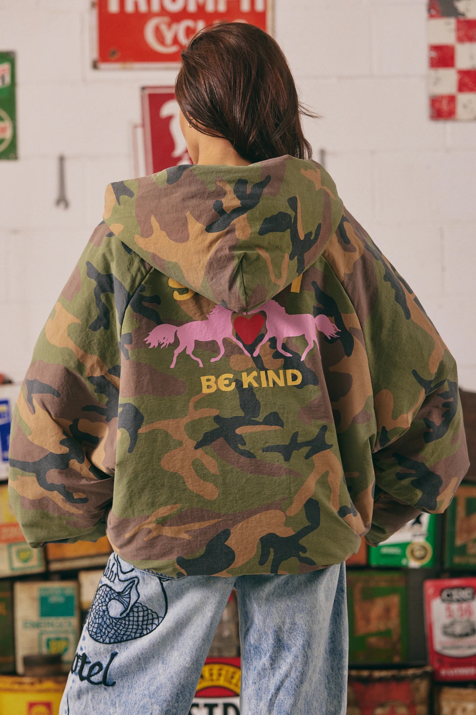 Elysian Collective Sabbi The Be Kind Bomber Jacket Camo