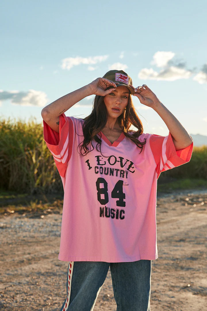 Elysian Collective Sabbi The Country Music V Neck Tee Pink