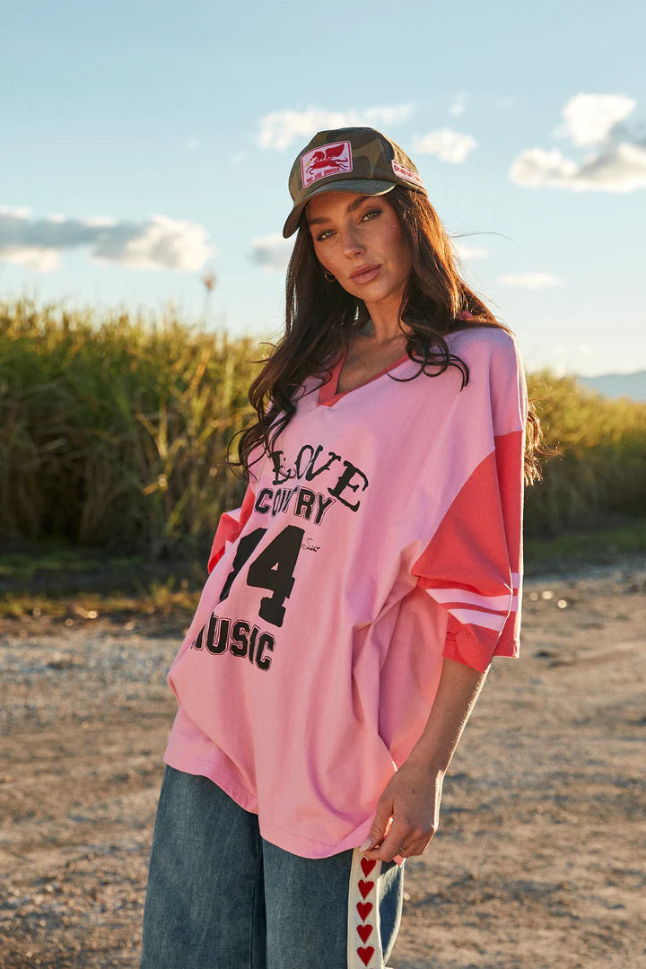 Elysian Collective Sabbi The Country Music V Neck Tee Pink
