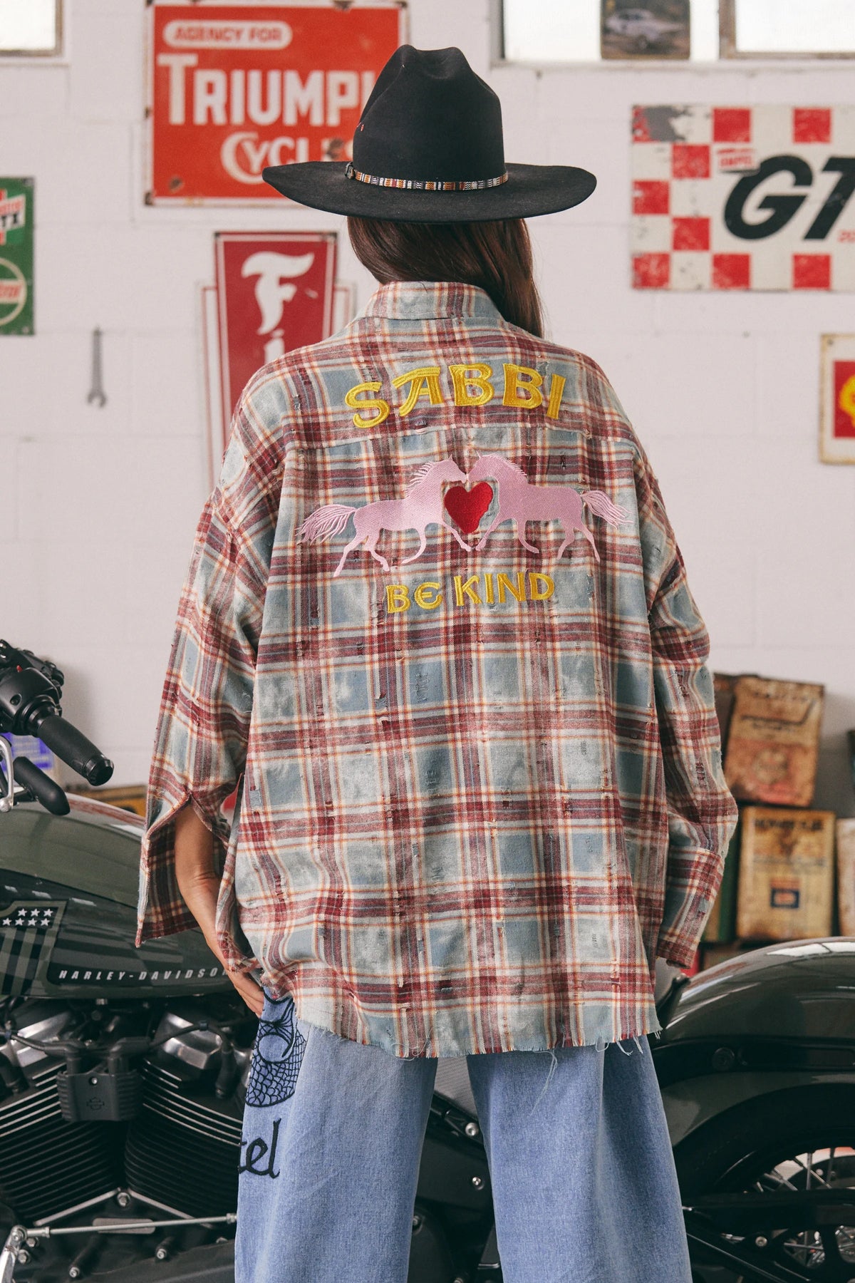 Elysian Collective Sabbi The Horsepower Distressed Flannel Shirt Burgundy