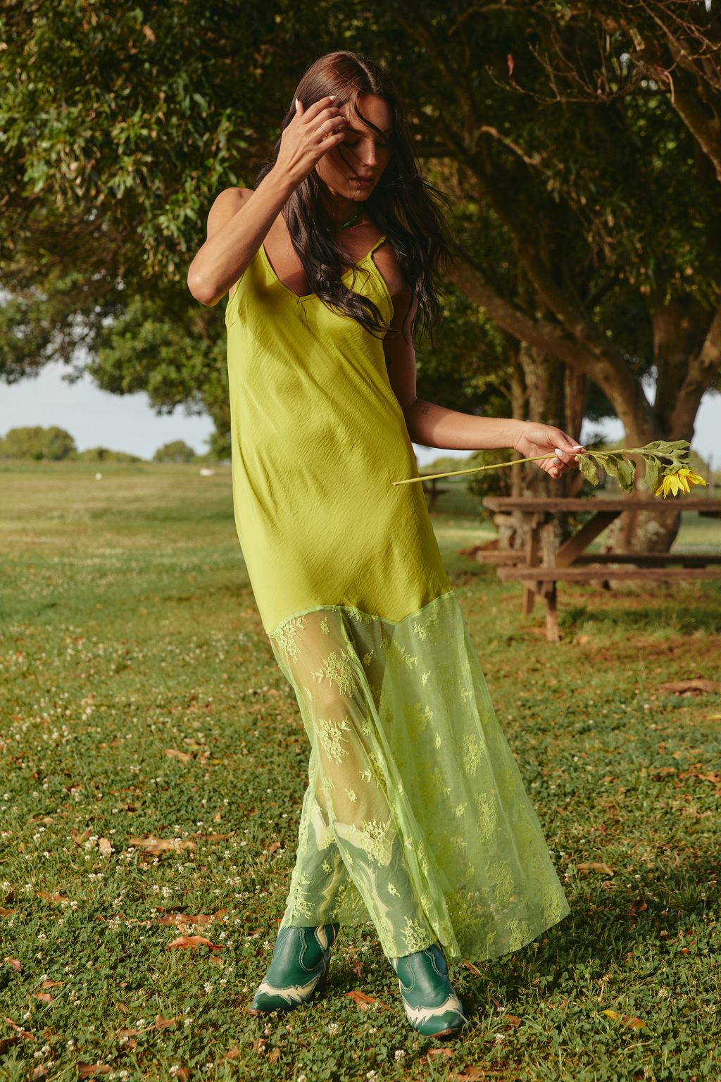 Elysian Collective Sabbi The Lace Maxi Dress Chartreuse