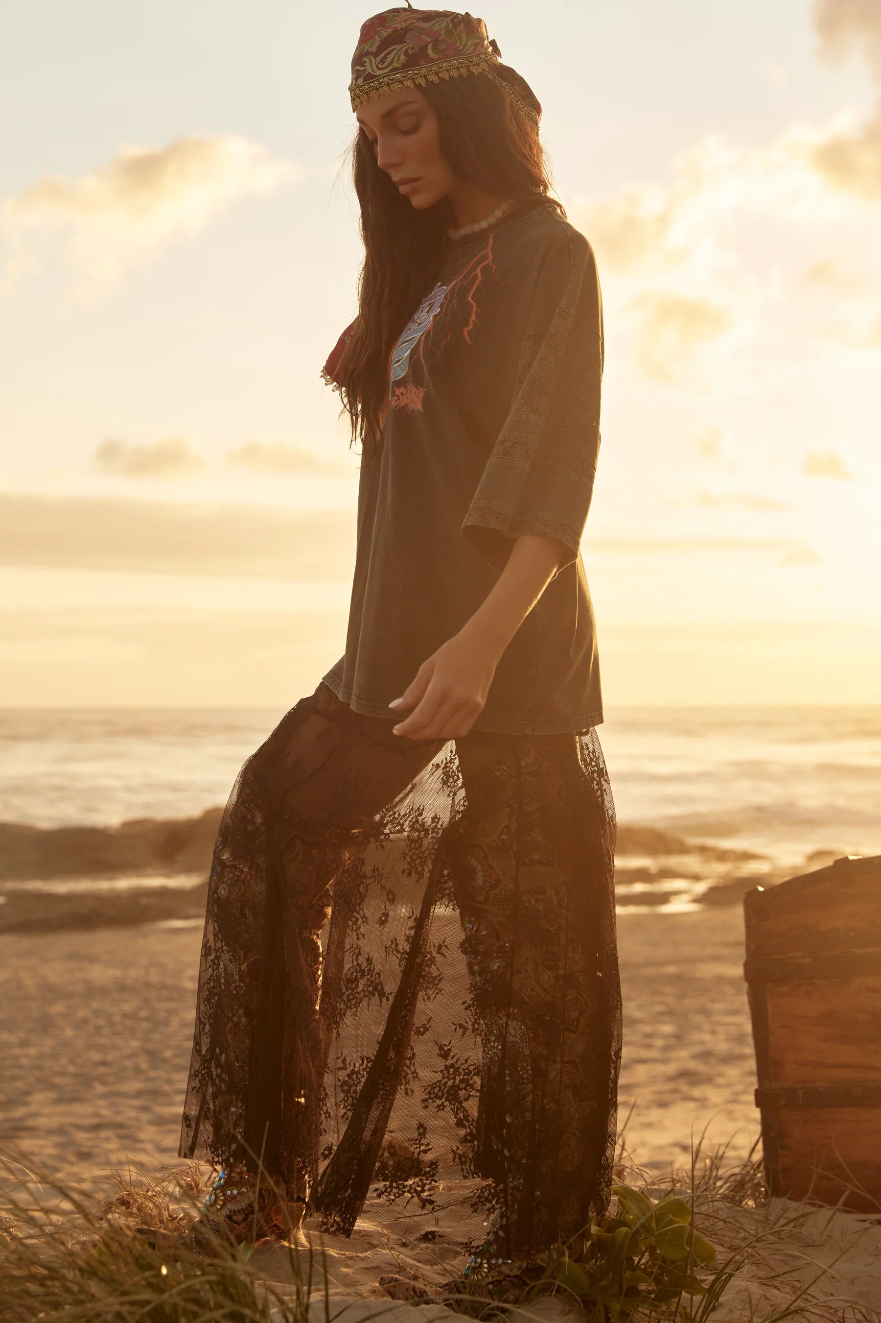 Elysian Collective Sabbi The Lace Maxi Skirt Black