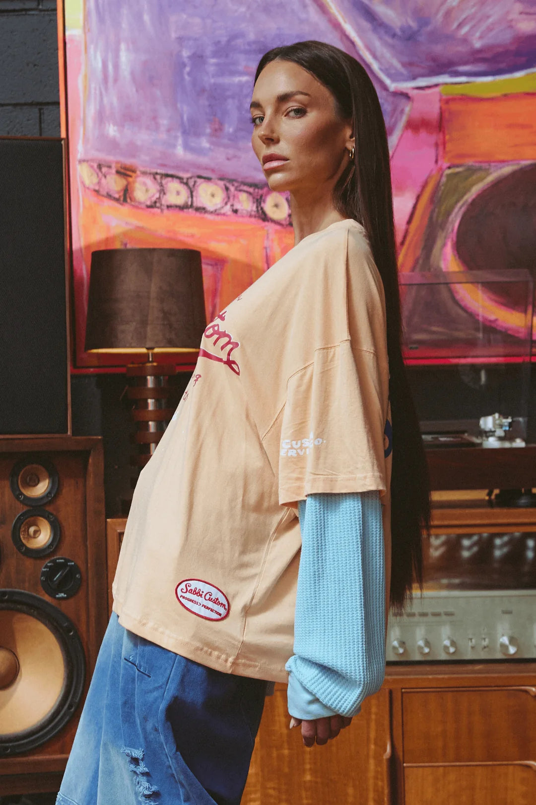 Elysian Collective Sabbi The Long Sleeve Sabbi Custom Tee Apricot