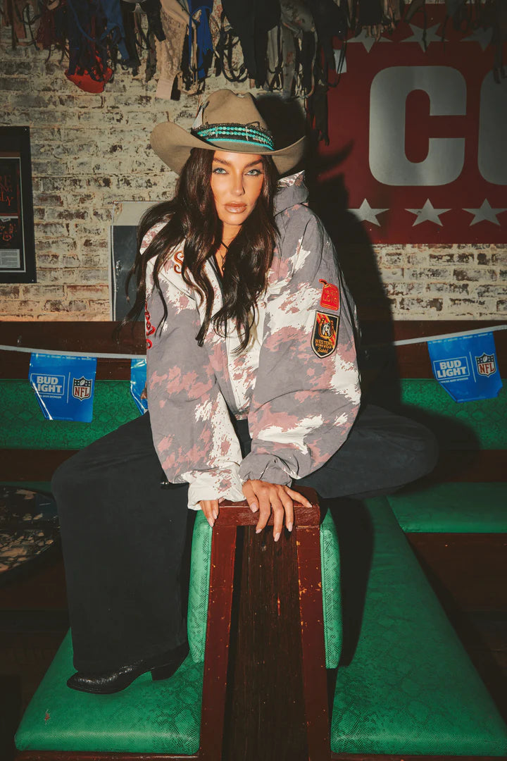 Elysian Collective Sabbi The Sabbi Ranch Bomber Jacket Cow Print