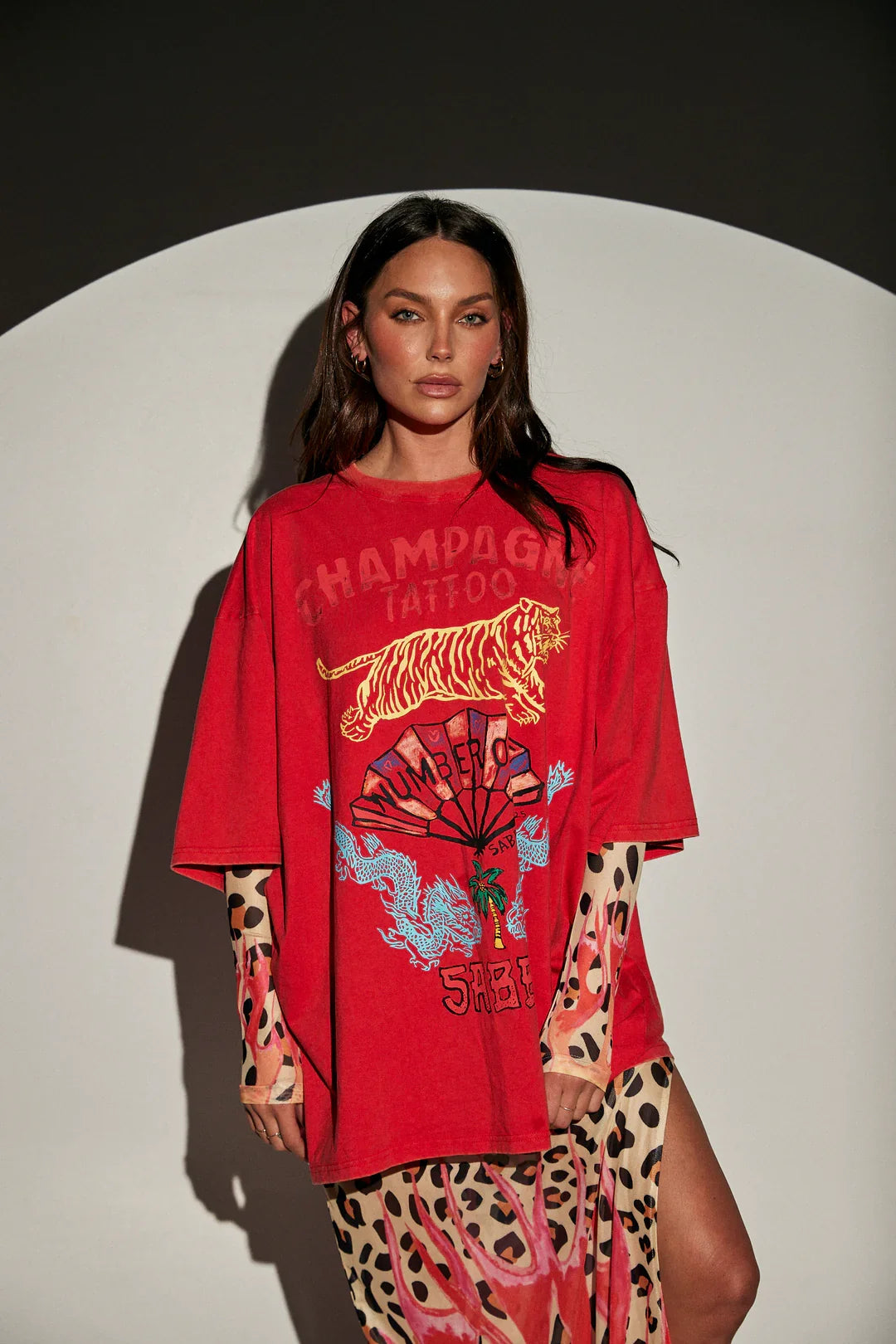Elysian Collective Sabbi The Very Oversized Champagne Tattoo Tee Red