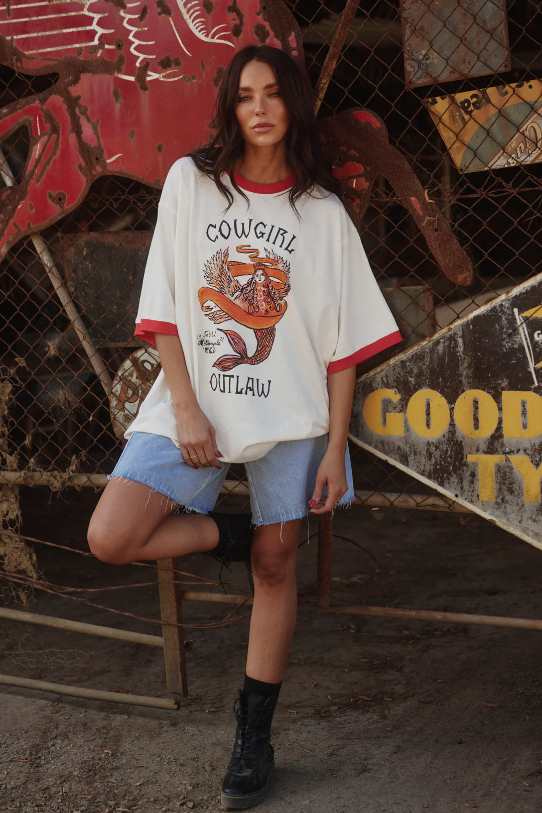 Elysian Collective Sabbi The Very Oversized Cowgirl Outlaw Tee White