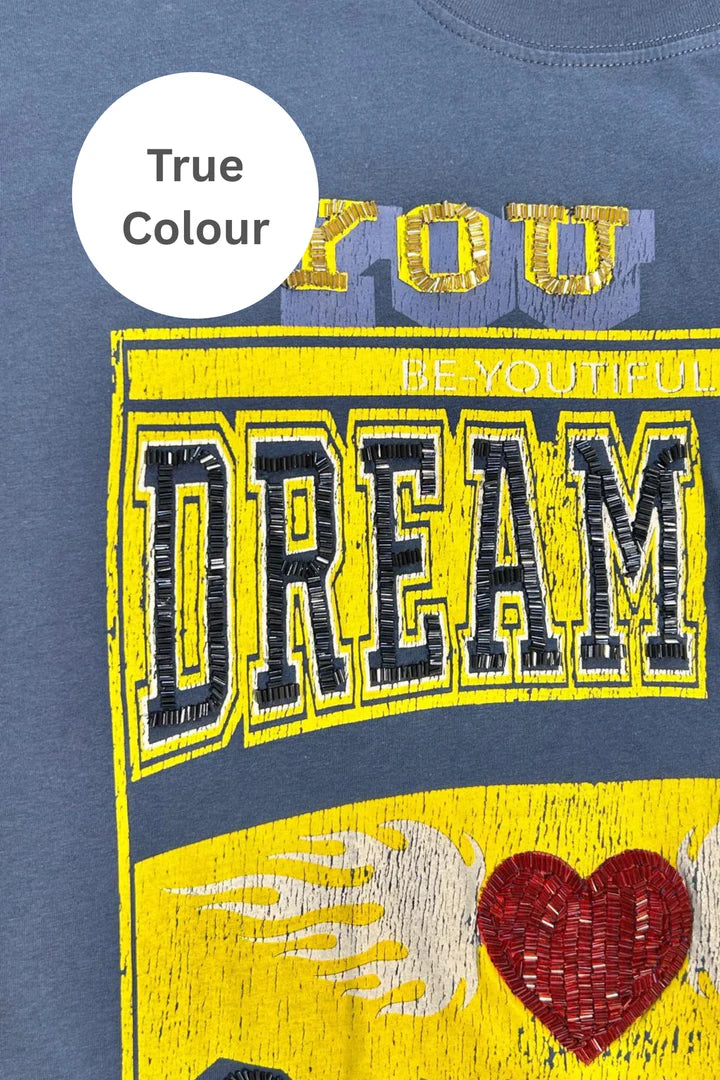 Elysian Collective Sabbi The Very Oversized Dream Big Beaded Tee Blue