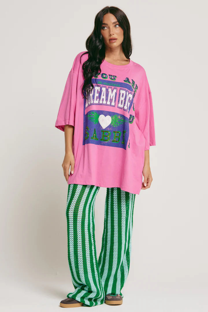 Elysian Collective Sabbi The Very Oversized Dream Big Beaded Tee Pink
