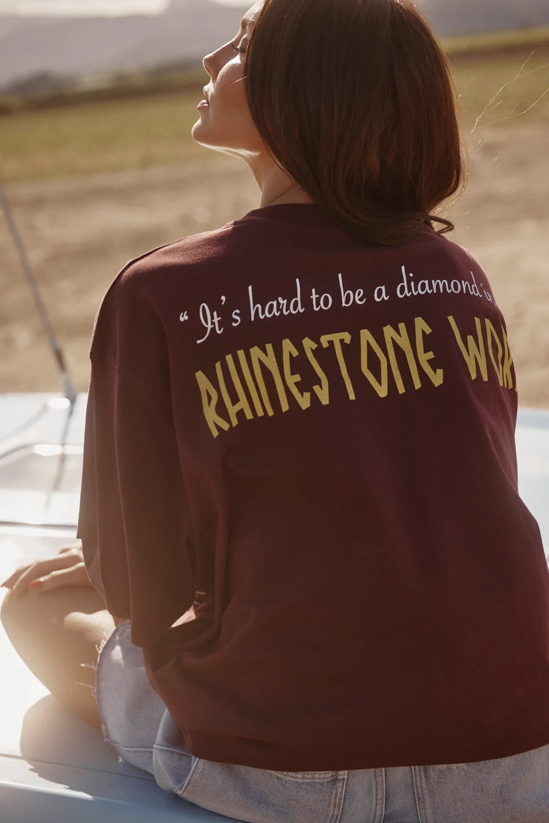 Elysian Collective Sabbi The Very Oversized Rhinestone Tee Aubergine