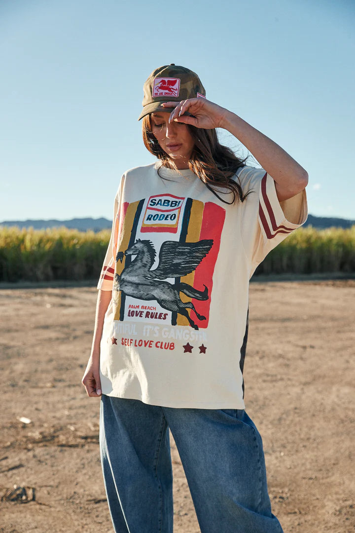 Elysian Collective Sabbi The Very Oversized Rodeo Self Love Club Tee Beige