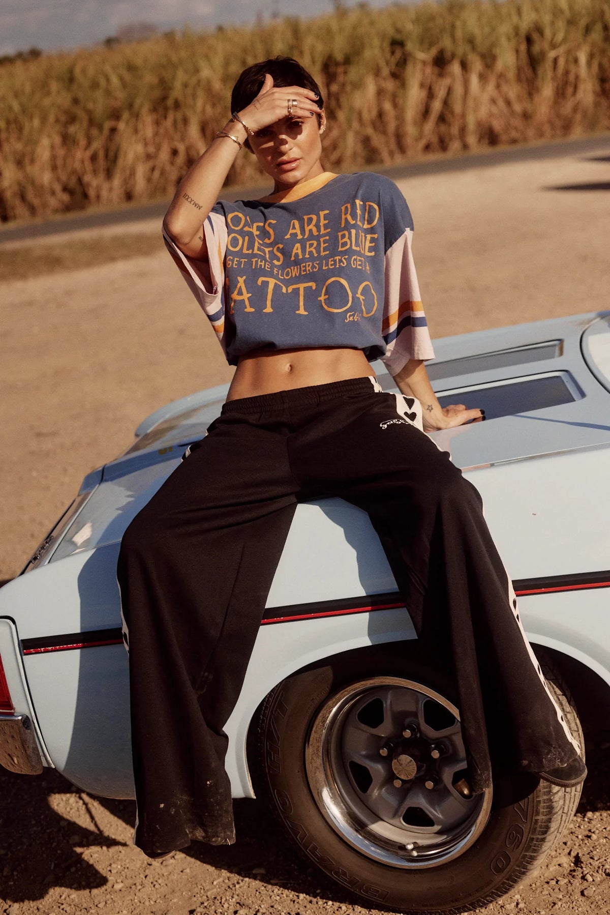 Elyisan Collective Sabbi The Very Oversized Roses And Tattoo Tee