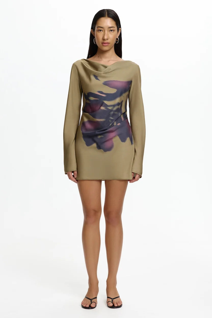 SIGNIFICANT OTHER - TILY LONG SLEEVE MINI DRESS (OLIVE STENCIL)