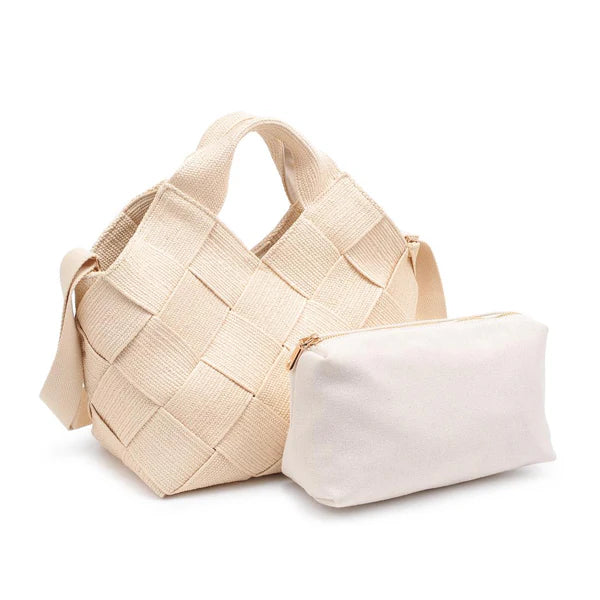 SOL AND SOLENE - RESILIENCE WOVEN STRAW TOTE (CREAM STRAW)