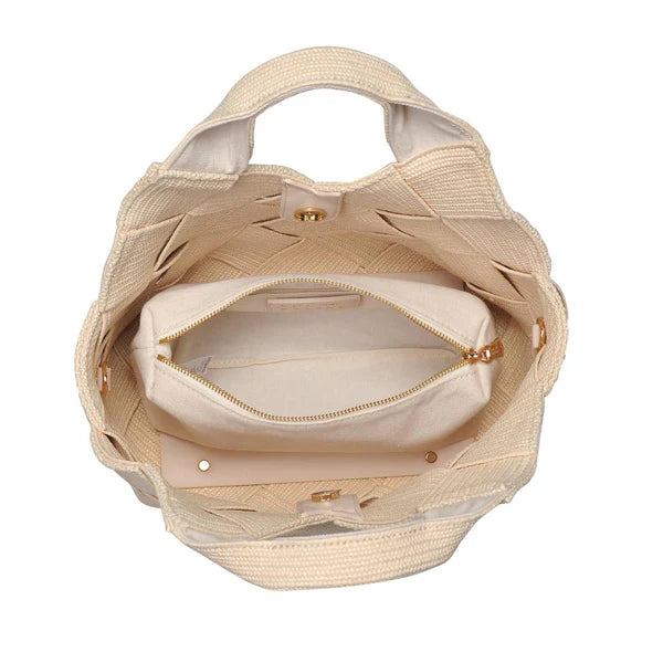 SOL AND SOLENE - RESILIENCE WOVEN STRAW TOTE (CREAM STRAW)