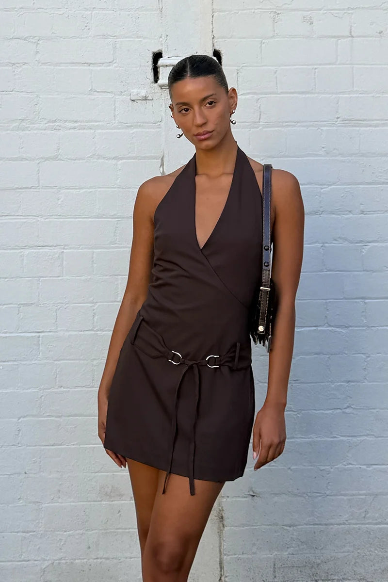 Elysian Collective Sovere Studio Sadie Mini Dress Dark Chocolate