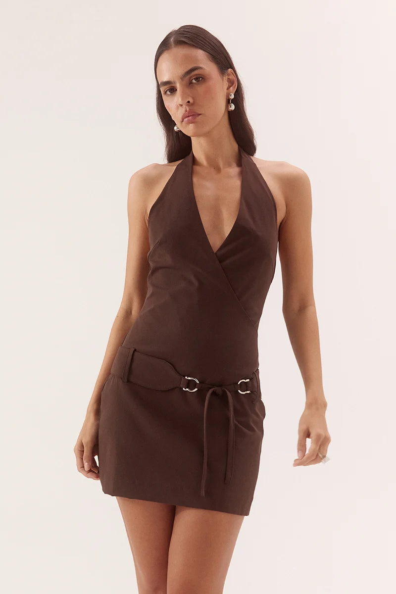 Elysian Collective Sovere Studio Sadie Mini Dress Dark Chocolate