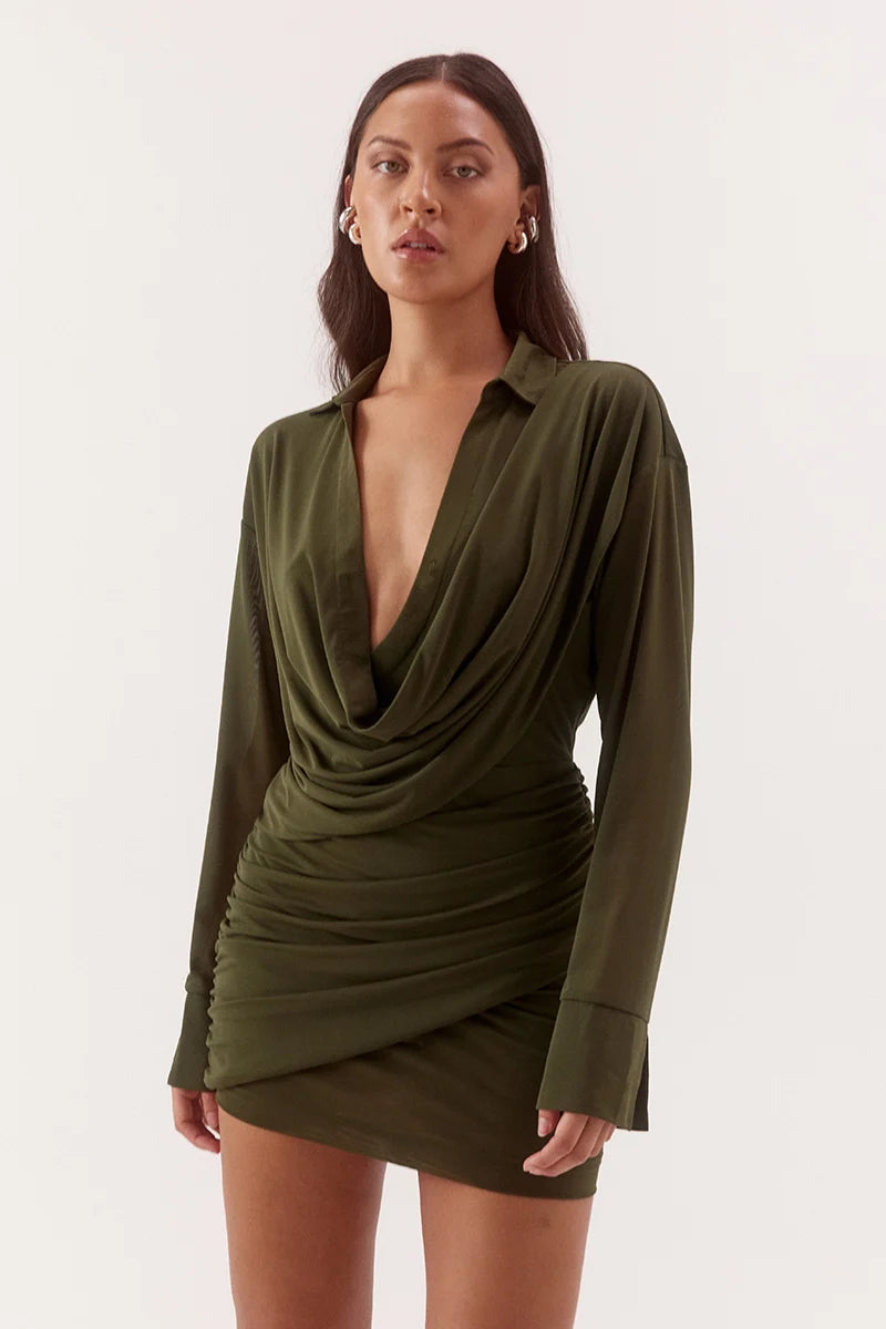 Elysian Collective Sovere Studio Selen Shirt Dress Olive
