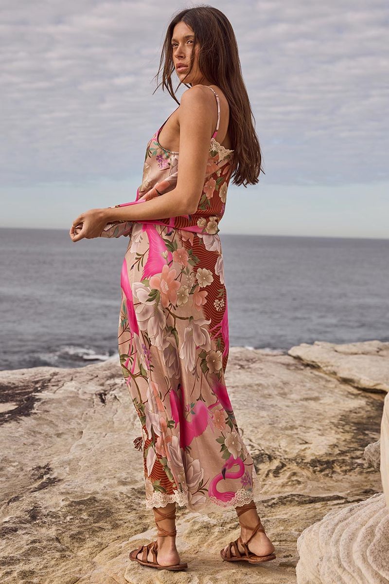 Elysian Collective Spell Floridian Lace Bias Skirt Coral