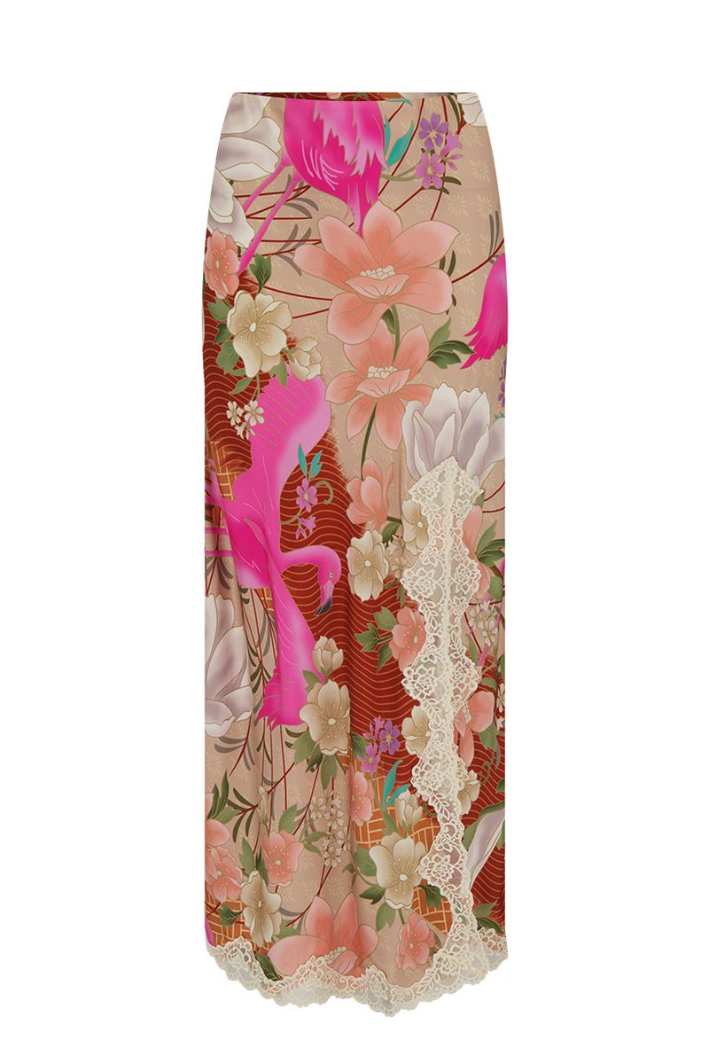 Elysian Collective Spell Floridian Lace Bias Skirt Coral