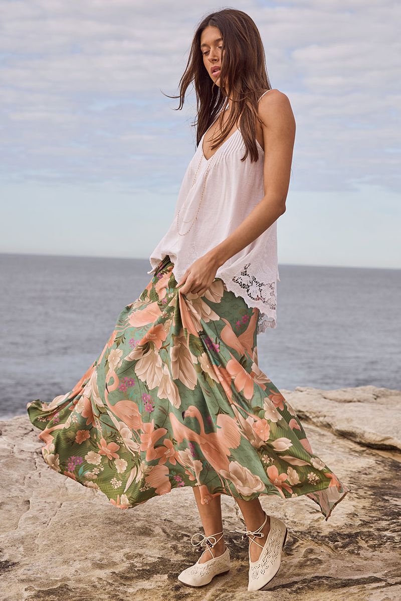 Elysian Collective Spell Floridian Maxi Skirt Sage