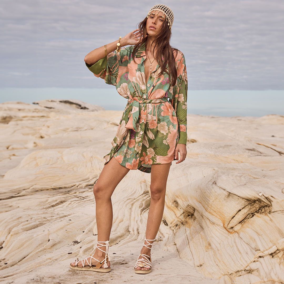 Elysian Collective Spell Floridian Shirt Dress Sage