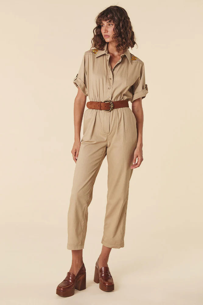 Elysian Collective Spell Foxglove Embroidered Boilersuit Khaki