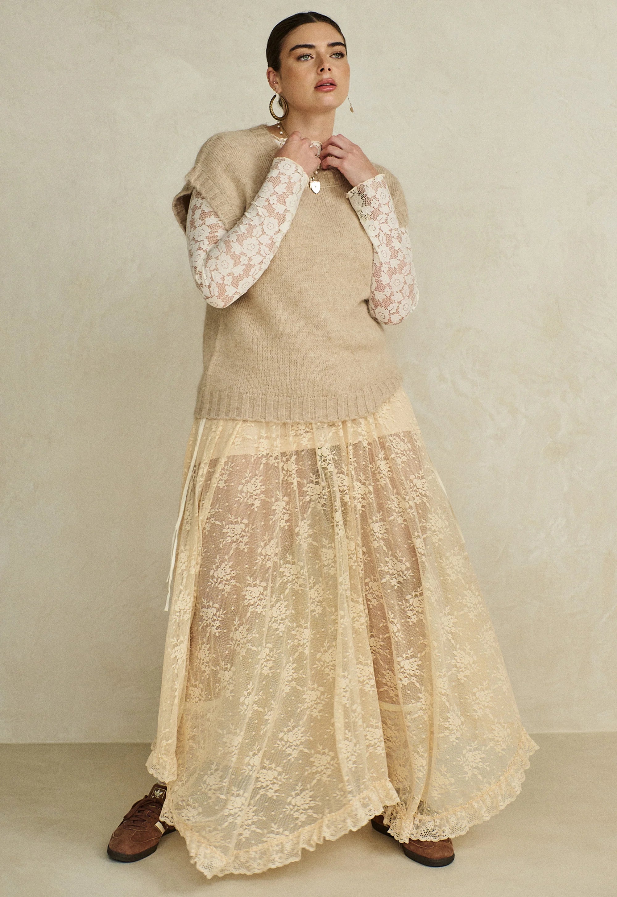 Elysian Collective Spell Labyrinth Lace Maxi Skirt Peach Bliss