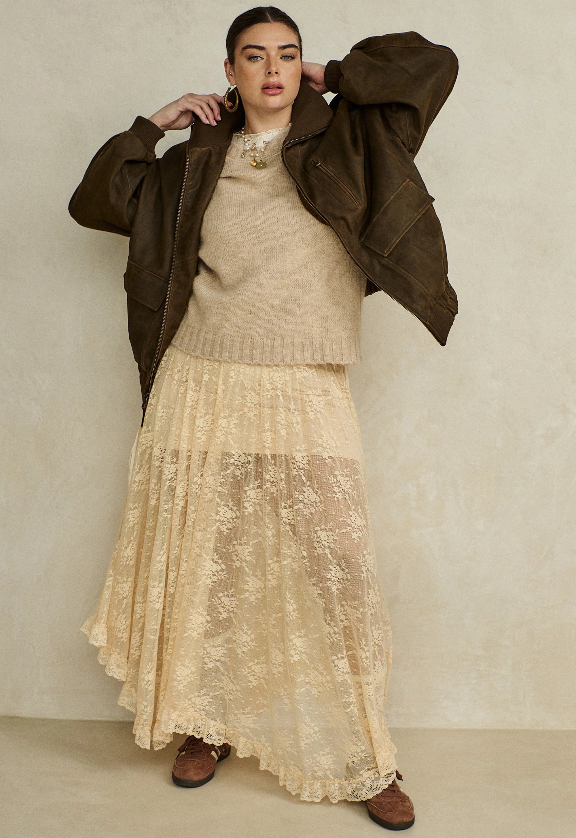 Elysian Collective Spell Labyrinth Lace Maxi Skirt Peach Bliss