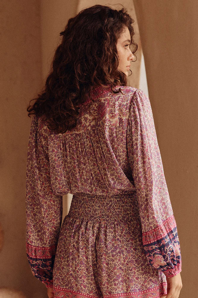 Elysian Collective Spell Little Bird Lace Up Blouse Berry