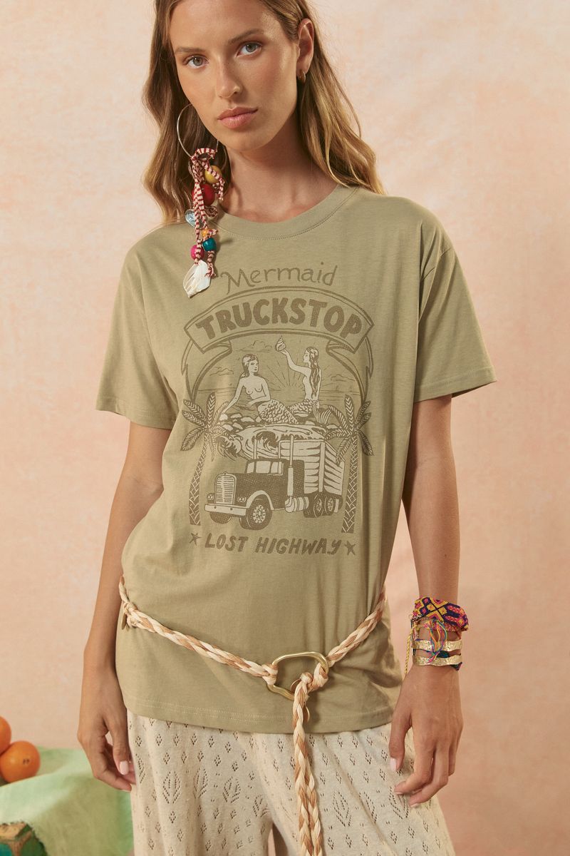Elysian Collective Spell And The Gypsy Collective Mermaid Truckstop Biker Tee Khaki
