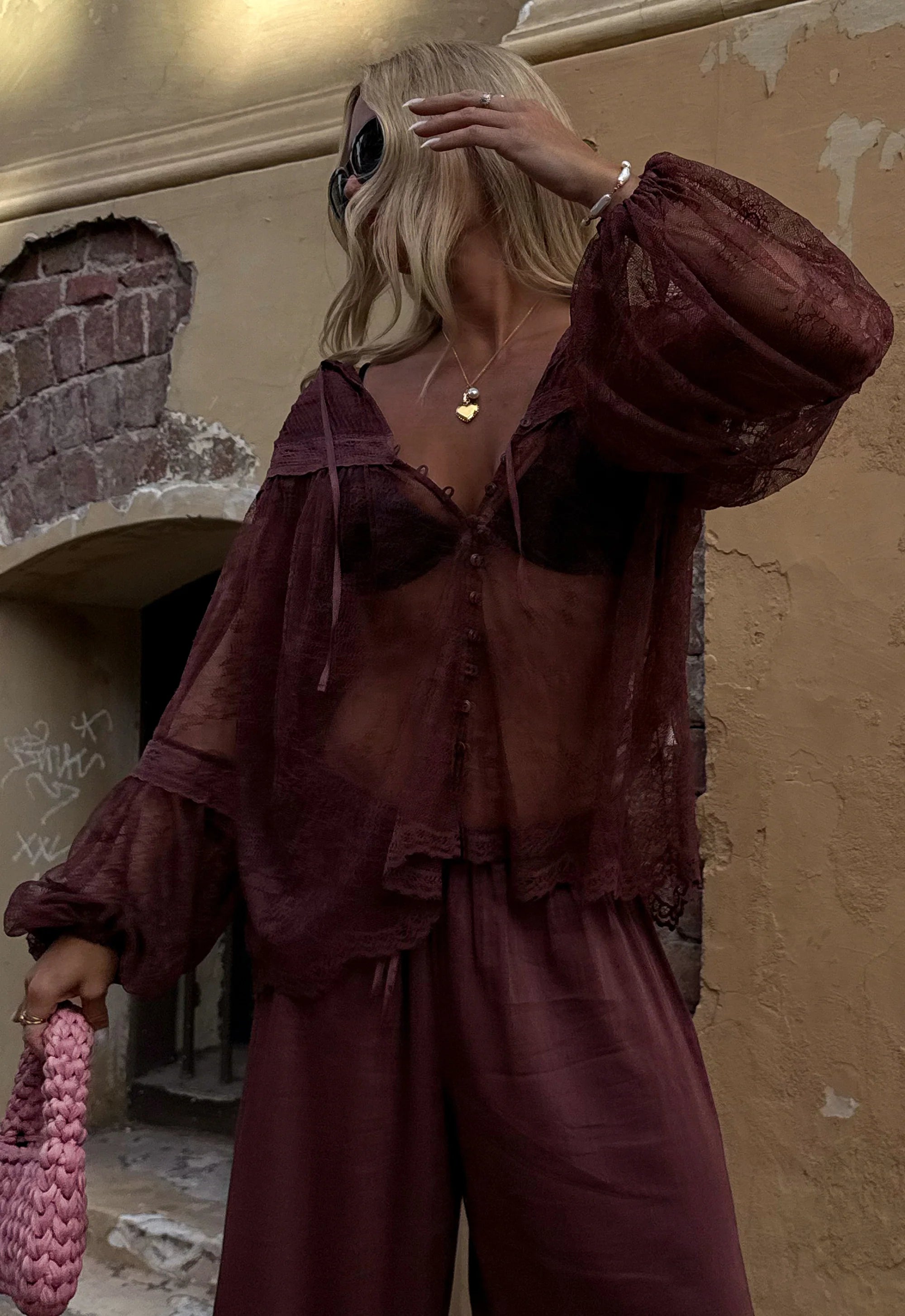 Elysian Collective Spell Teodora Lace Blouse Fudge