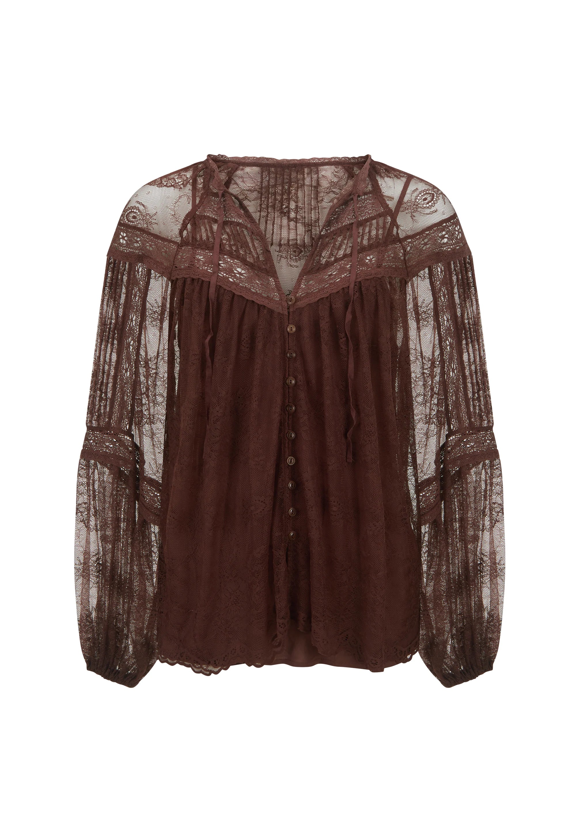 Elysian Collective Spell Teodora Lace Blouse Fudge