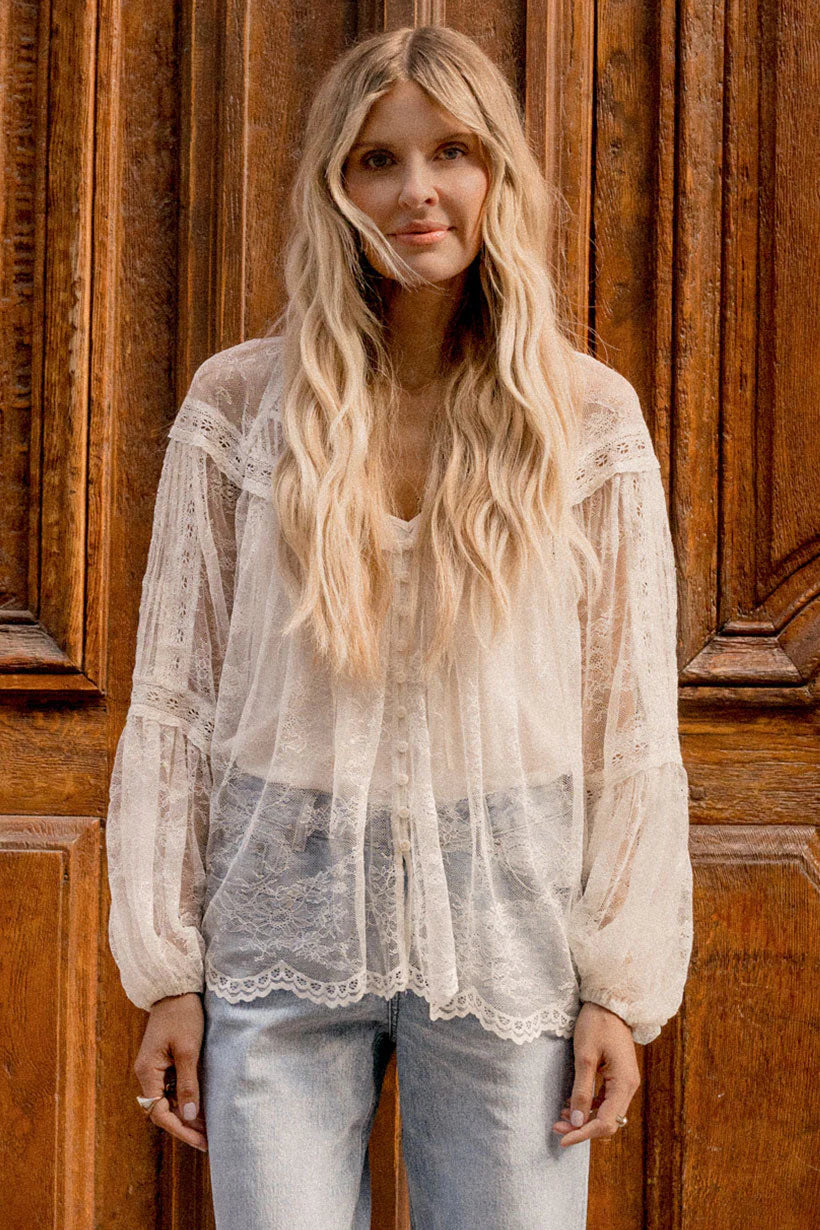 Elysian Collective Spell Teodora Lace Blouse Sea Salt