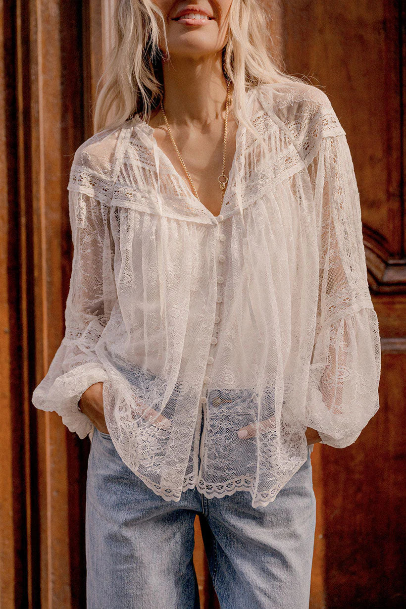 Elysian Collective Spell Teodora Lace Blouse Sea Salt