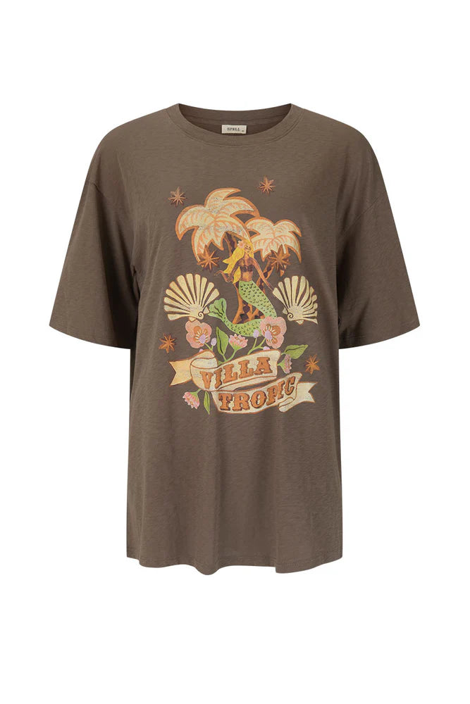 SPELL - VILLA TROPIC OVERSIZED BIKER TEE (COFFEE)