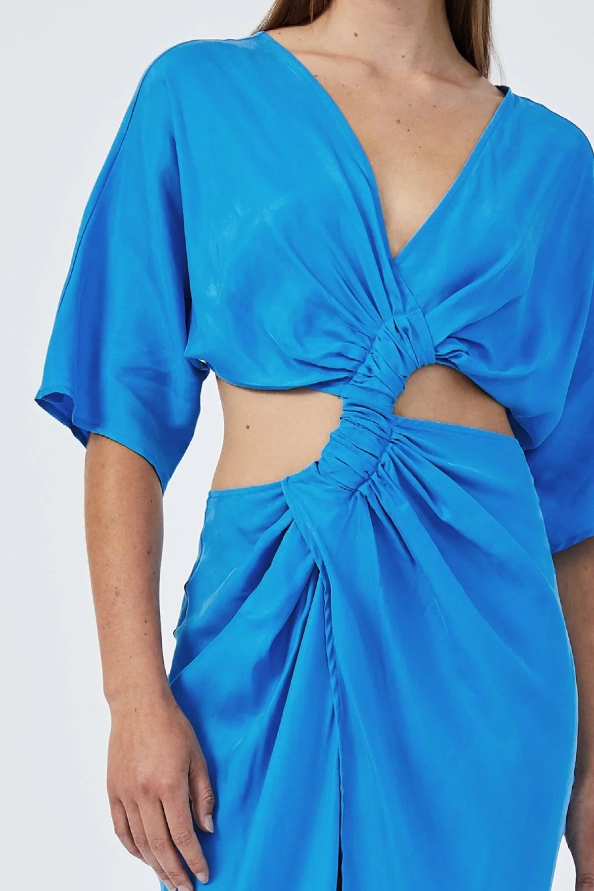Elysian Collective Suboo Hannah Rouched Cross Over Midi Dress Lapis Blue