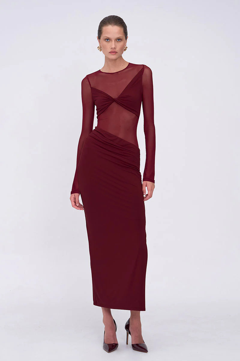 Elysian Collective Suboo Auguste Long Sleeve Mesh Jersey Maxi Bordeaux