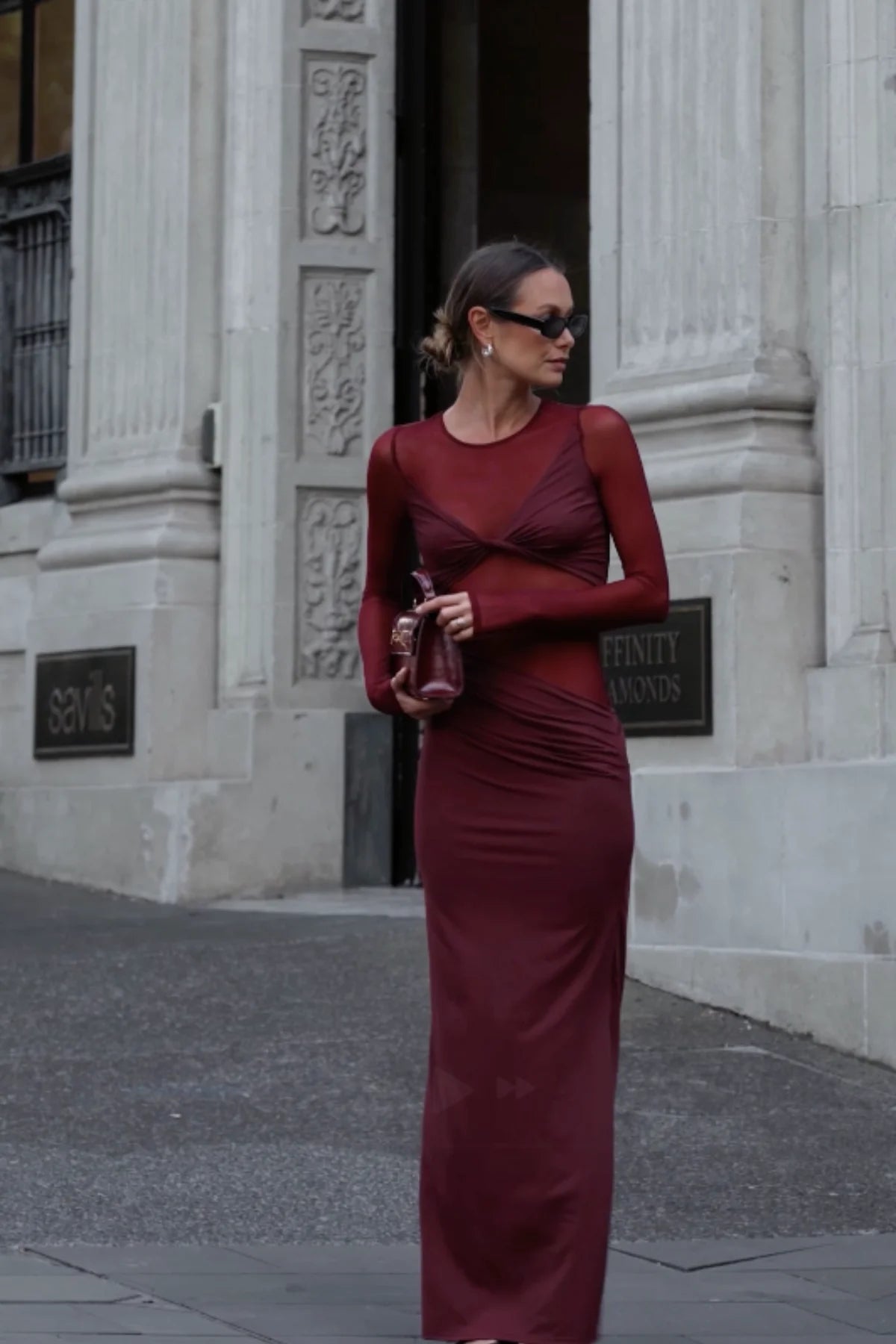 Elysian Collective Suboo Auguste Long Sleeve Mesh Jersey Maxi Bordeaux