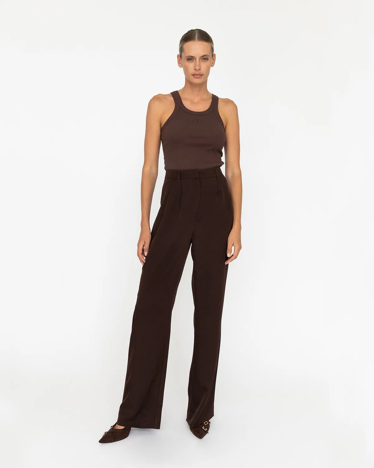Elysian Collective Tekai Palm Beach Singlet Chocolate