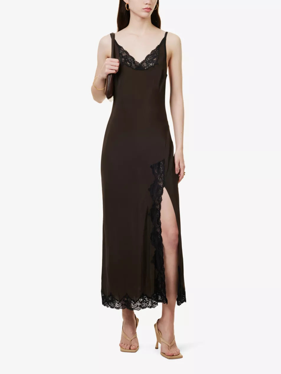 Elysian Collective Bec and Bridge Deja Vous Slip Dress Chocolate/ Black