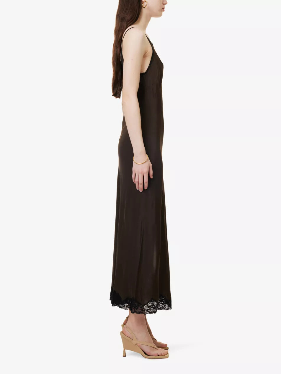 Elysian Collective Bec and Bridge Deja Vous Slip Dress Chocolate/ Black