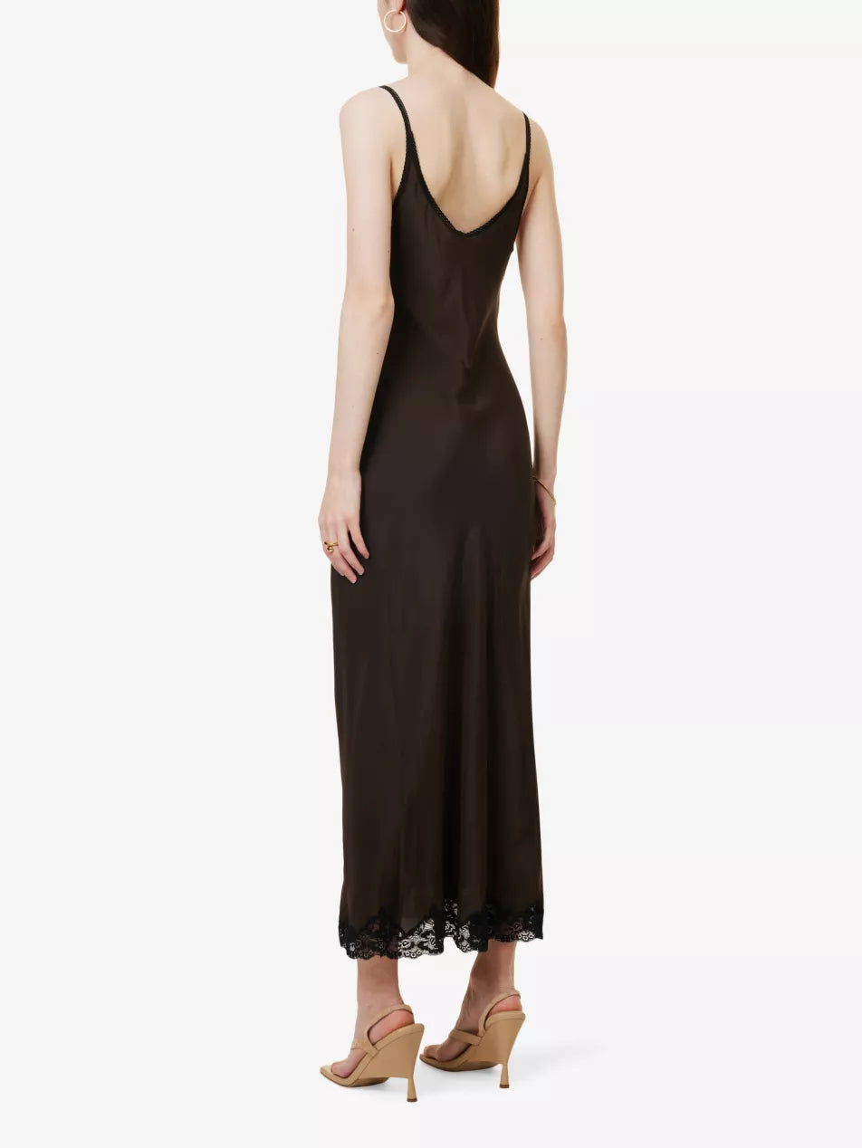 Elysian Collective Bec and Bridge Deja Vous Slip Dress Chocolate/ Black