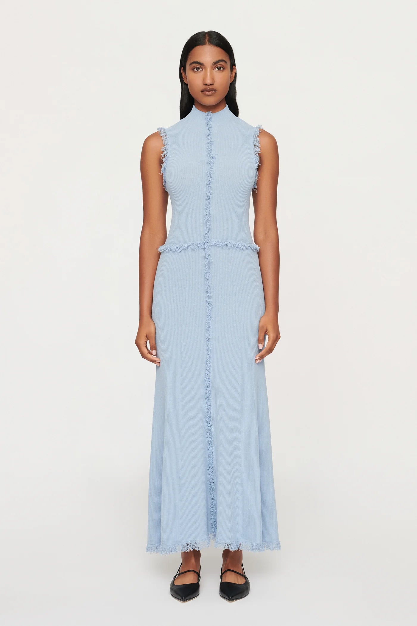 Elysian Collective Clea Avalon Fringe Knit Dress Blue