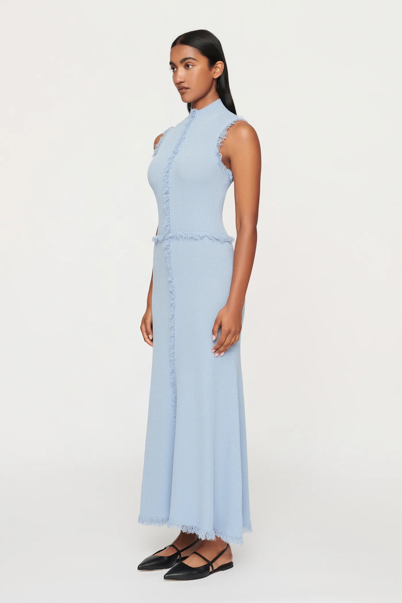 Elysian Collective Clea Avalon Fringe Knit Dress Blue